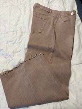 Risen Frayed Hem Pants - Casual Straight Leg
